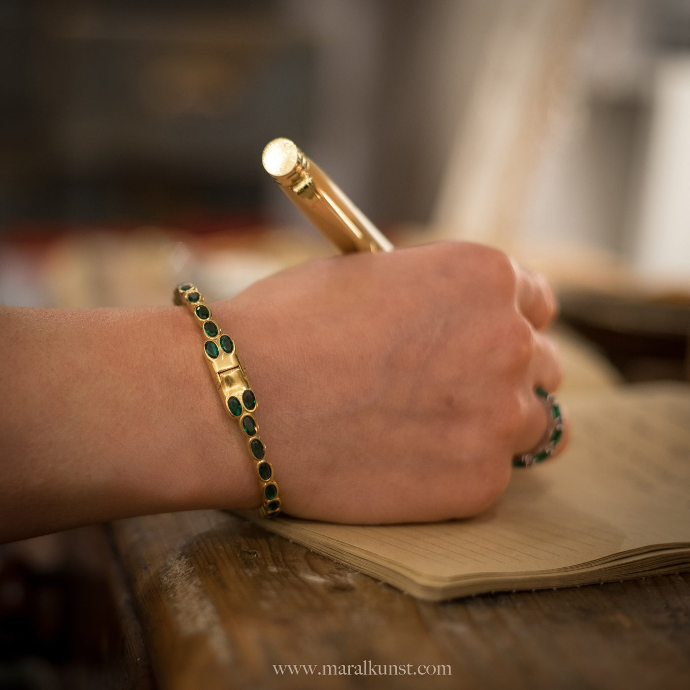French Green CZ Gold Bracelet - Maral Kunst Jewelry