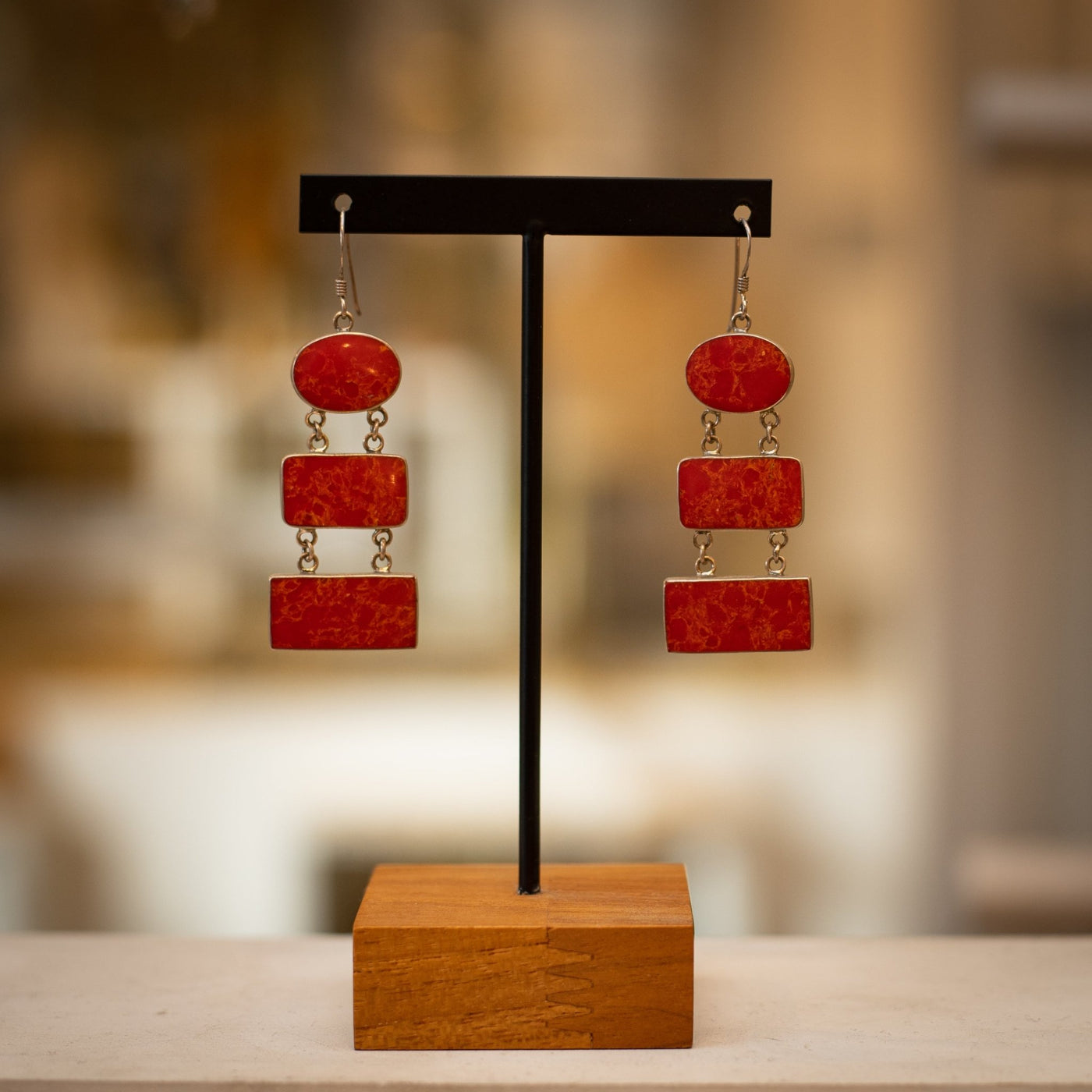 Greek Red Gemstone Drop Earrings - Maral Kunst Jewelry