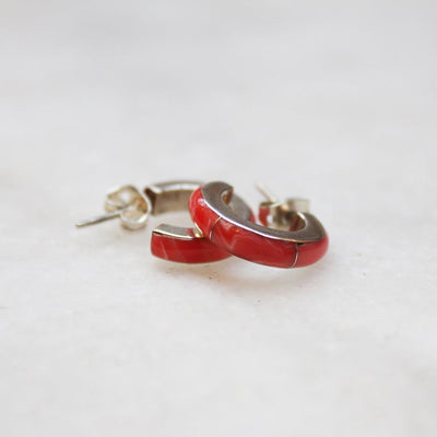 Red stone Silver Mexican Earrings - Maral Kunst Jewelry