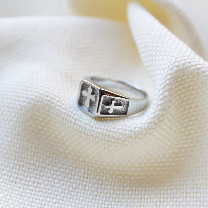 Cross Religious Steel Ring - Maral Kunst Jewelry
