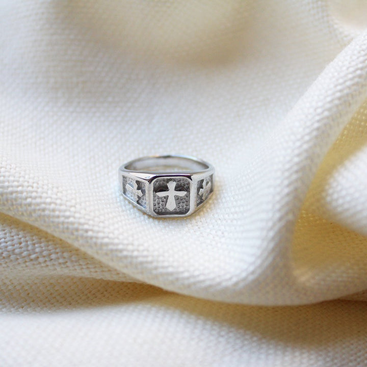 Cross Religious Steel Ring - Maral Kunst Jewelry