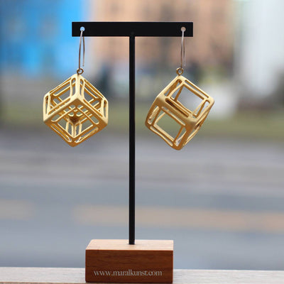 Cube Gold Plated Earrings - Maral Kunst Jewelry