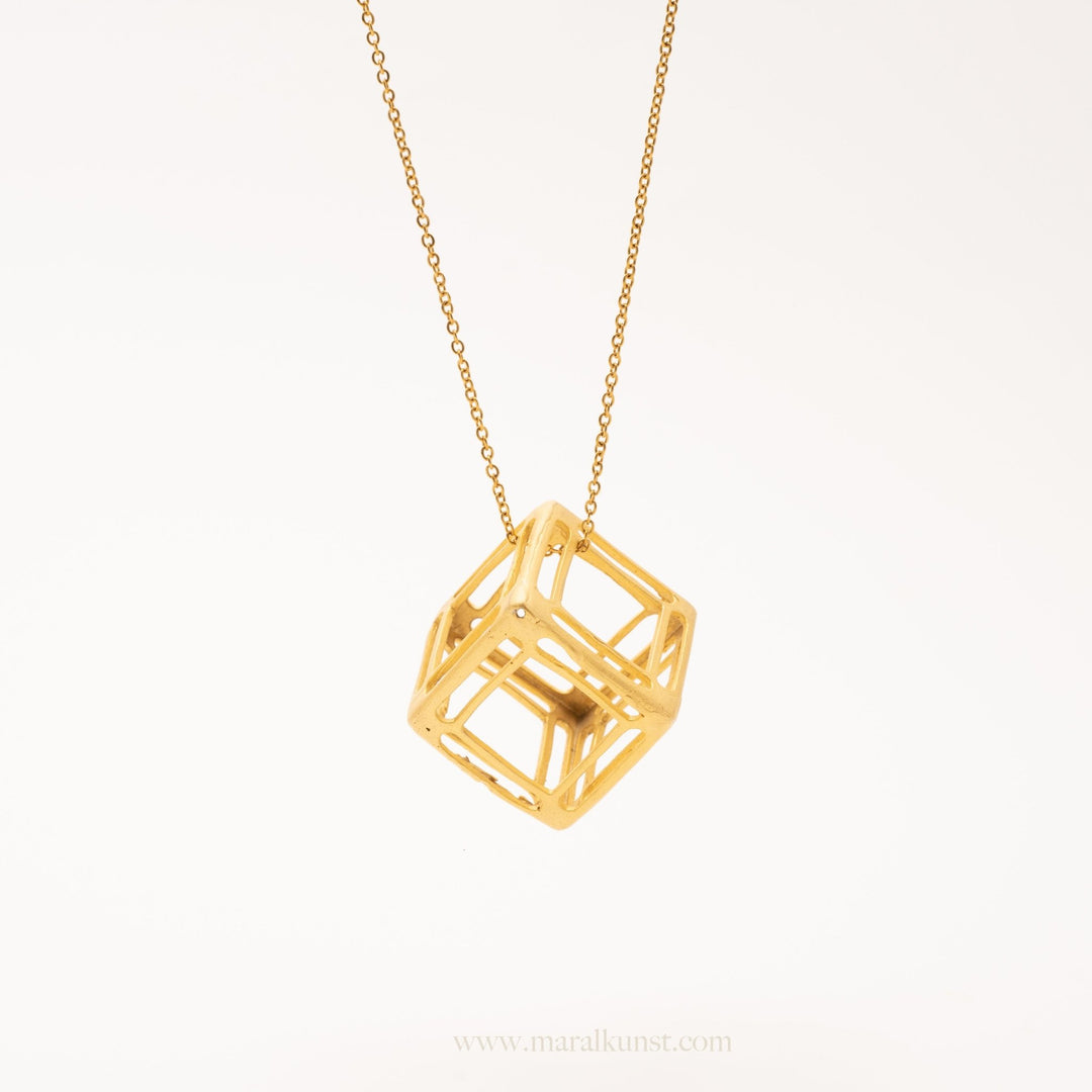 Rubik's Cube Gold Necklace - Maral Kunst Jewelry