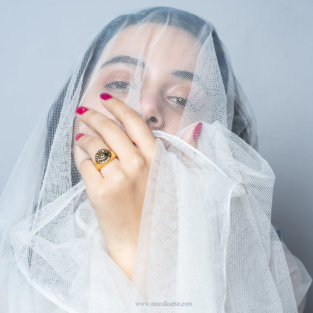 Dainty Golden Evil Eye Ring - Maral Kunst Jewelry