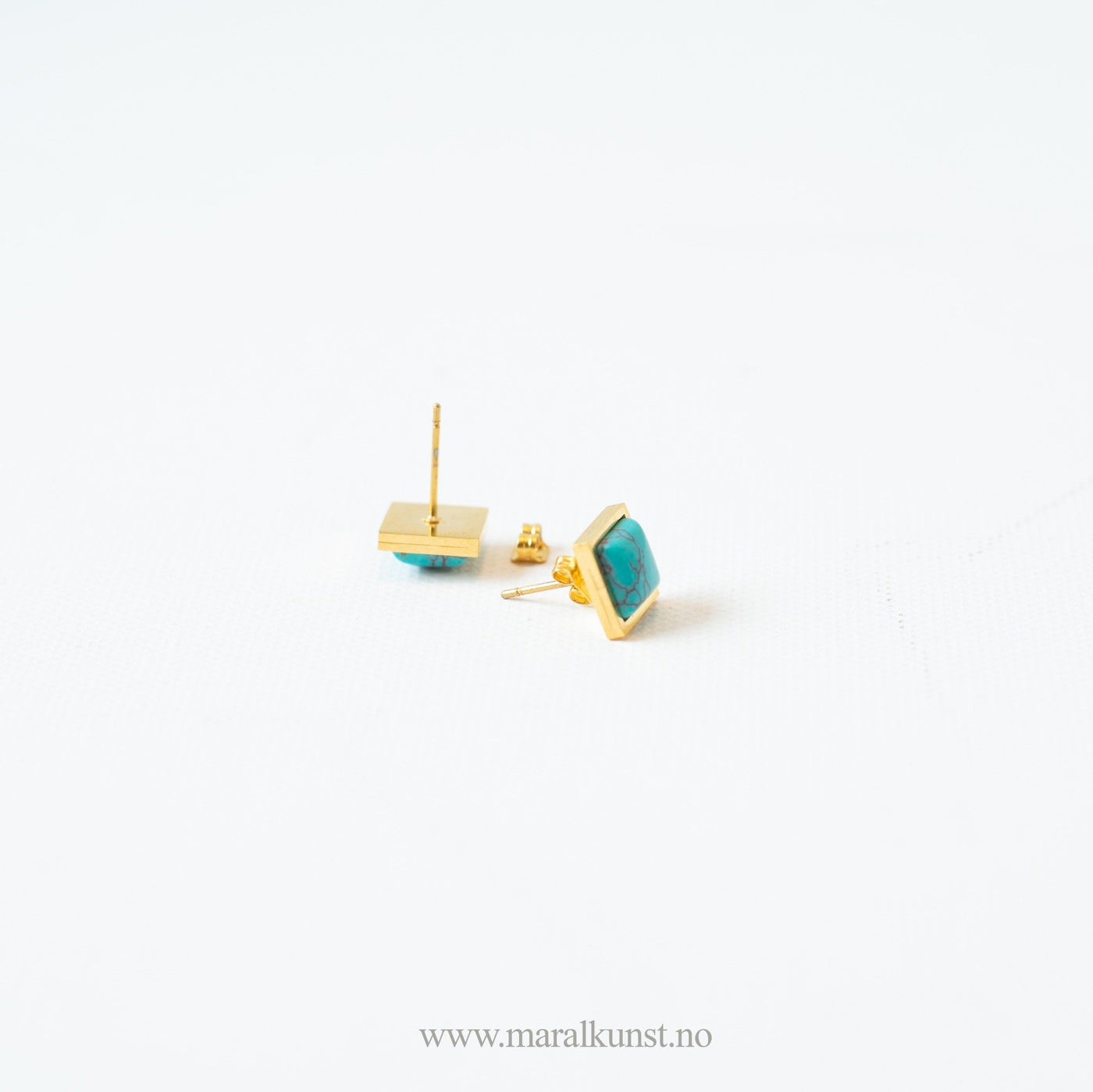 Gold Plated Square Cut Turquoise Stud Earrings - Maral Kunst Jewelry