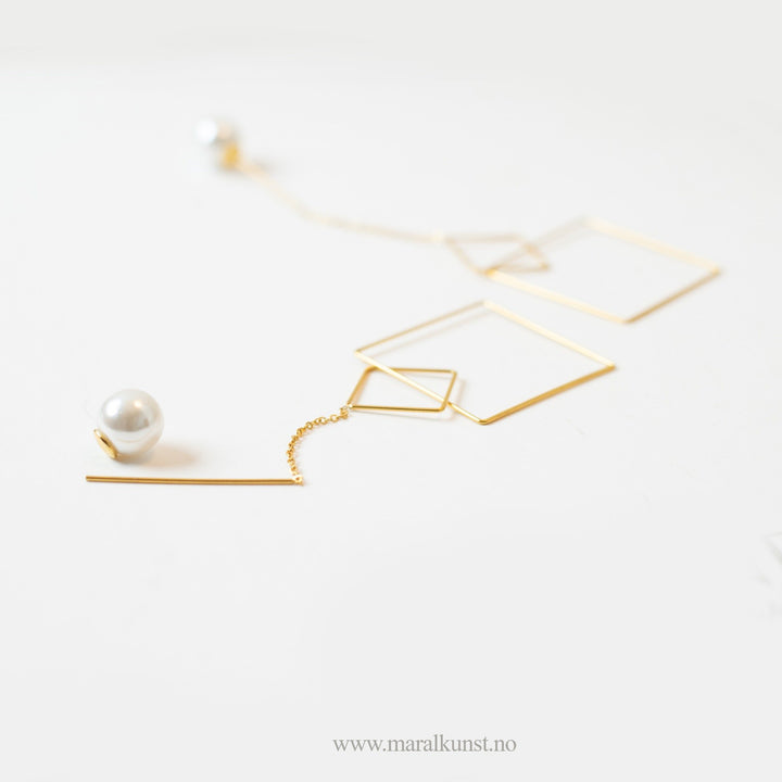 Double Square Dangle Pearl Earrings - Maral Kunst Jewelry