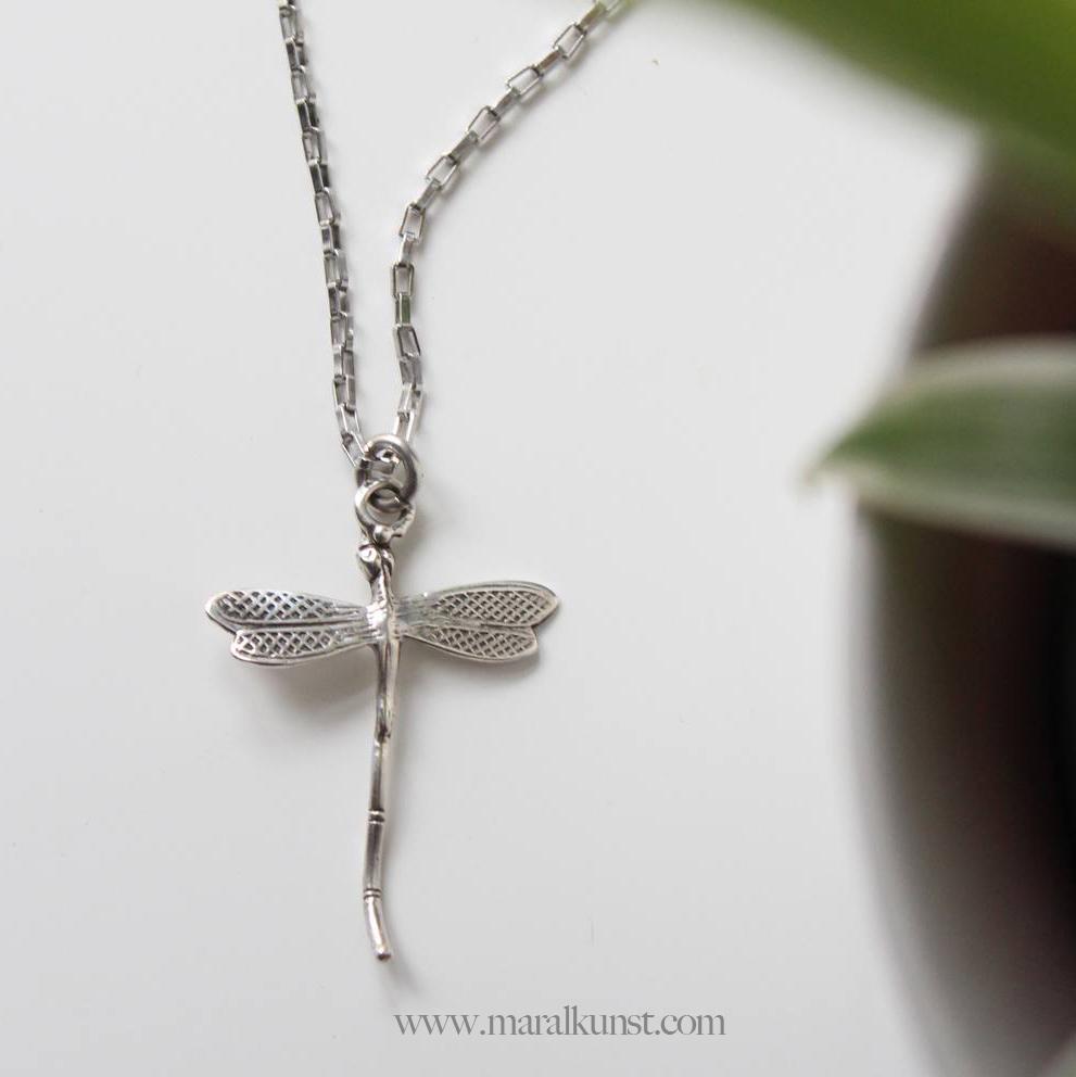 Dragonfly Be Strong Silver Necklace - Maral Kunst Jewelry