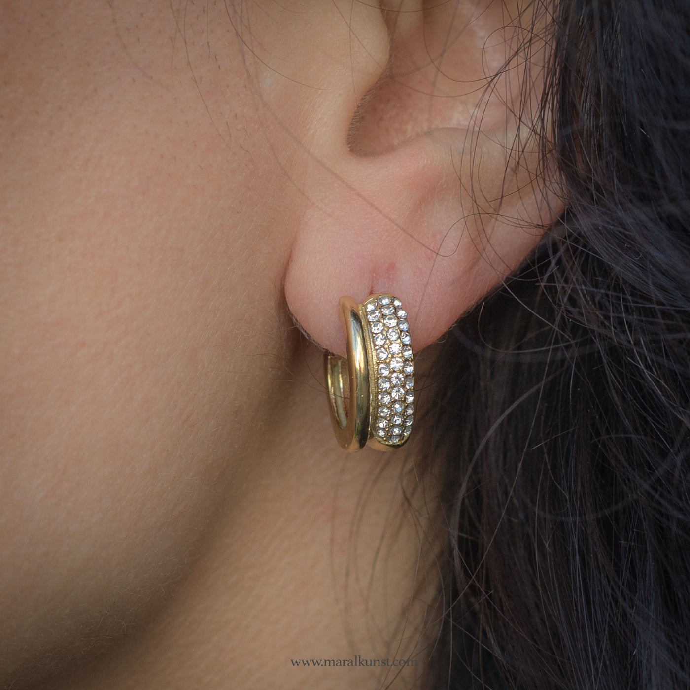 Thick hoop earrings with diamonds