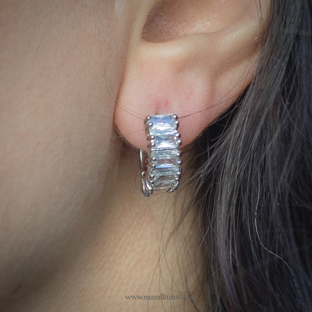 Maral Turkish Thick Crystal Silver Plated Brass Earrings