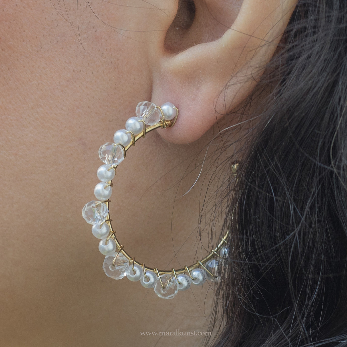 pearl and crystal hoop earrings