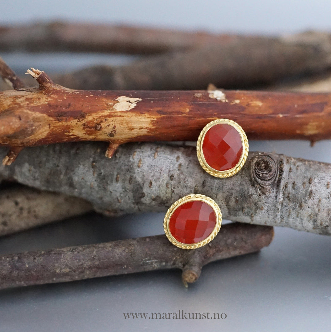 Ellie Red Agate Silver Earrings - Maral Kunst Jewelry