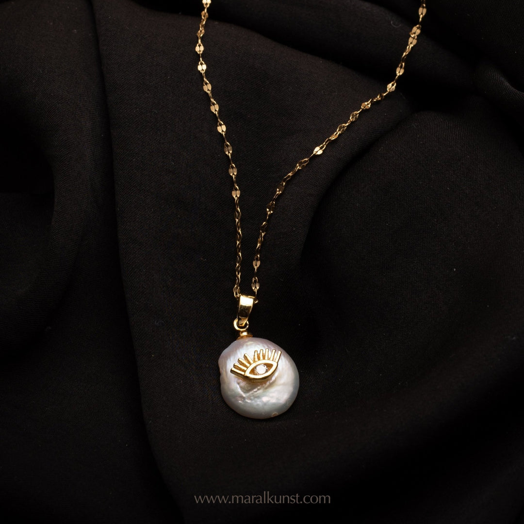 Gold Evil Eye Pearl Necklace - Maral Kunst Jewelry