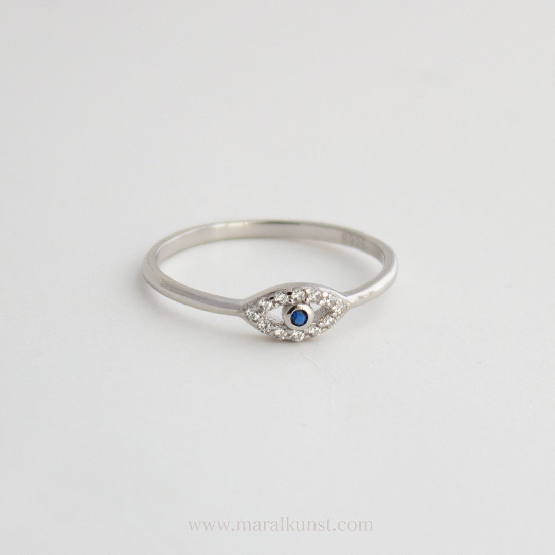 Dark Blue Evil Eye Ring in Silver - Maral Kunst Jewelry