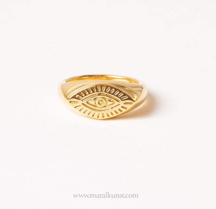 Maralkunst Golden pvd evil eye signet ring