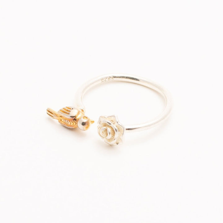 Flower And Bird Ring in 925 Silver