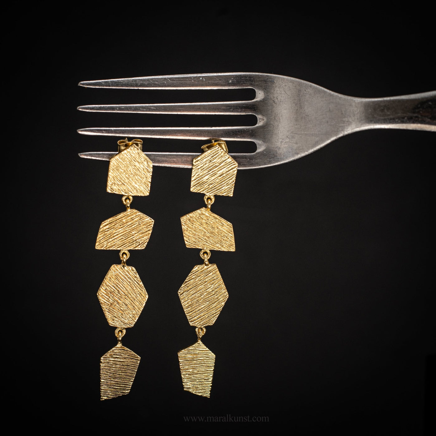 Yellow Gold Geometric Drop Earrings - Maral Kunst Jewelry