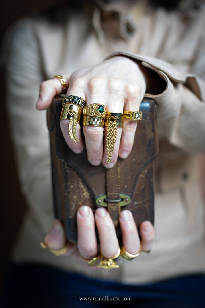 Green Cubic Zirconia Ring in Gold - Maral Kunst Jewelry