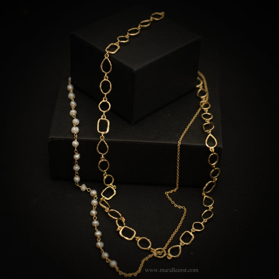 handmade Gold Brass Pearl Necklace - Maral Kunst Jewelry