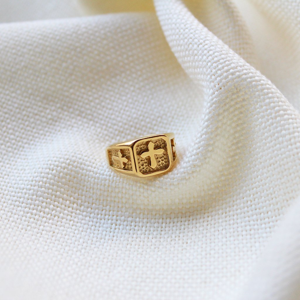 Religious Cross Signet Ring - Maral Kunst Jewelry