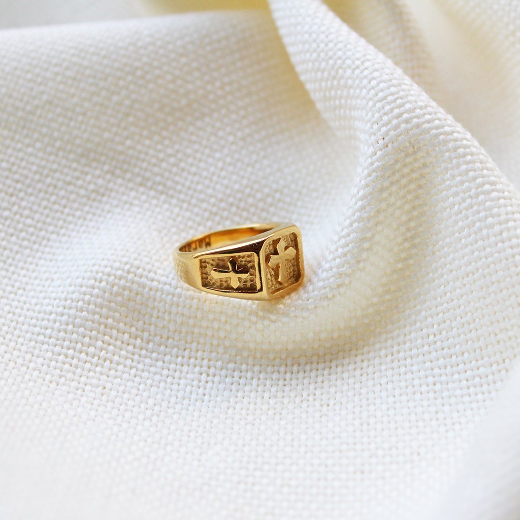 Religious Cross Signet Ring - Maral Kunst Jewelry