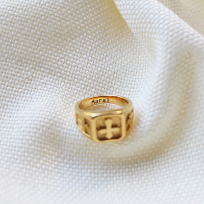 Religious Cross Signet Ring - Maral Kunst Jewelry