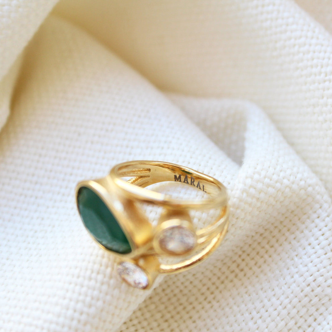 Deep Green Stone Ring - Maral Kunst Jewelry