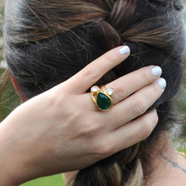Deep Green Stone Ring - Maral Kunst Jewelry