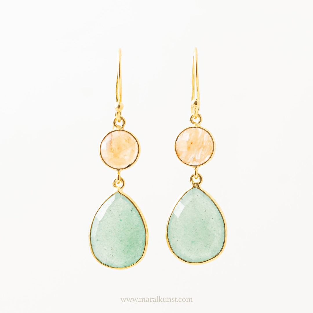 Yellow Green Aventurine Gold Earrings - Maral Kunst Jewelry