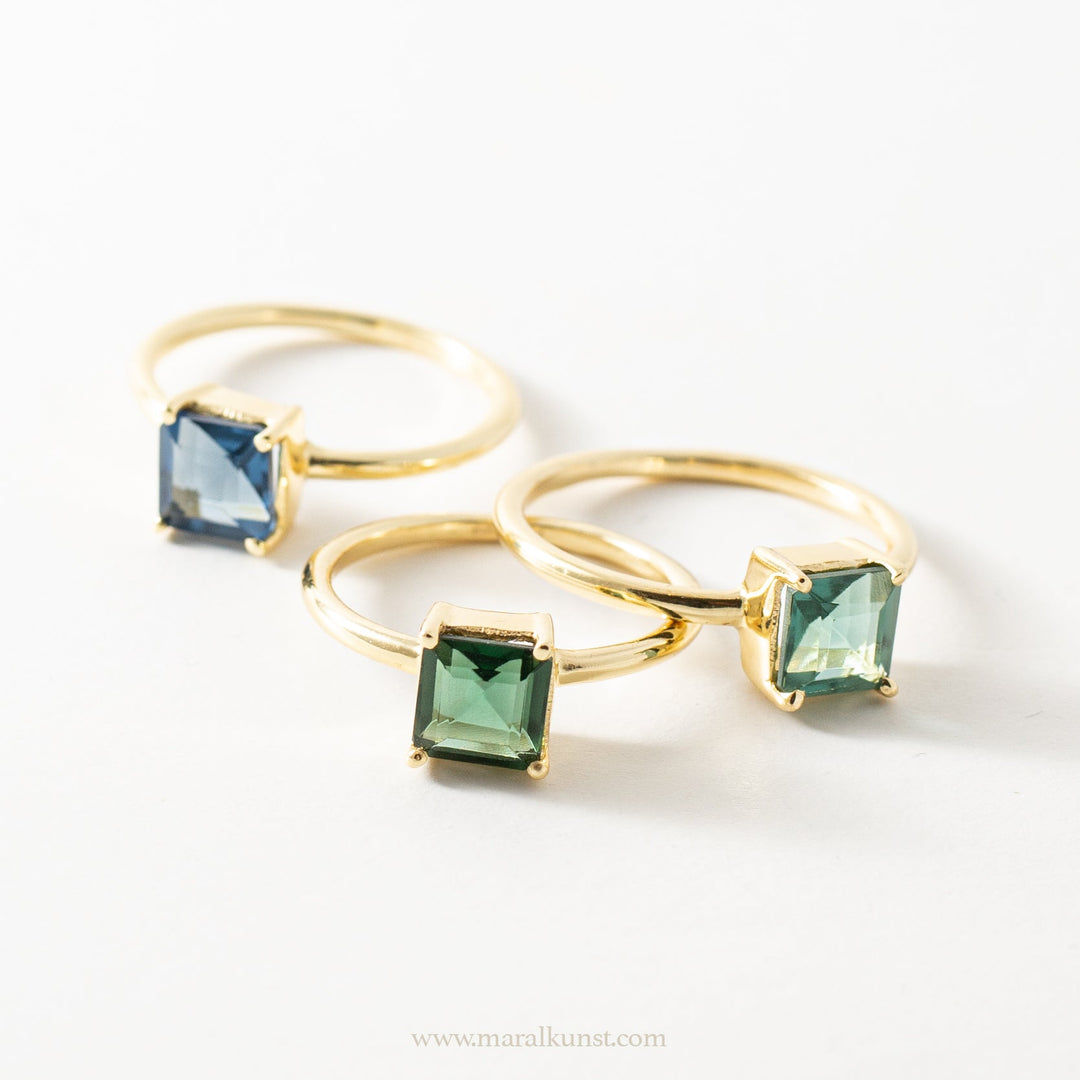 Gold Plated silver Lab grown Green Tourmaline ring - Maral Kunst Jewelry