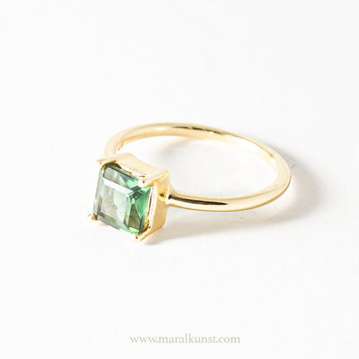 Gold Plated silver Lab grown Green Tourmaline ring - Maral Kunst Jewelry