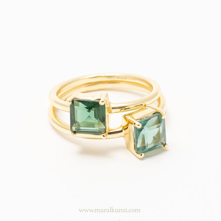 Gold Plated silver Lab grown Green Tourmaline ring - Maral Kunst Jewelry