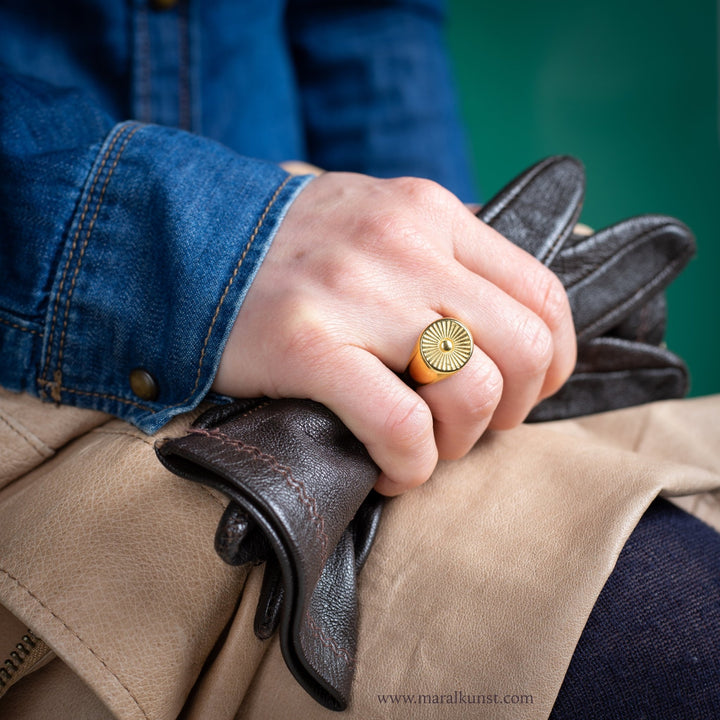 Gold Plated Sun Signet Ring - Maral Kunst Jewelry