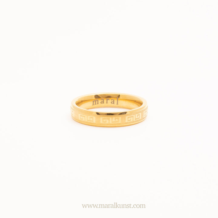 Aztec Pattern Inlay Band Ring - Maral Kunst Jewelry