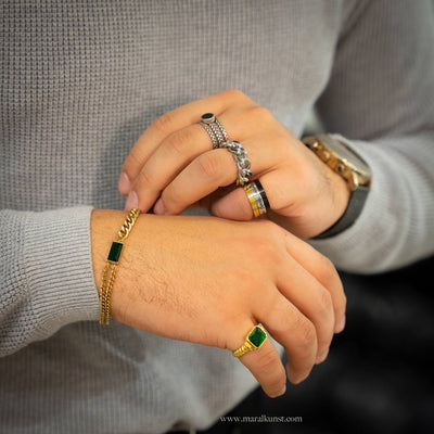 Green CZ Cuban Chain Bracelet - Maral Kunst Jewelry