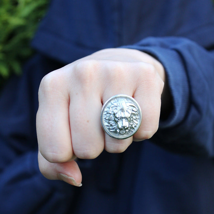 Large Lion Head Steel Ring - Maral Kunst Jewelry