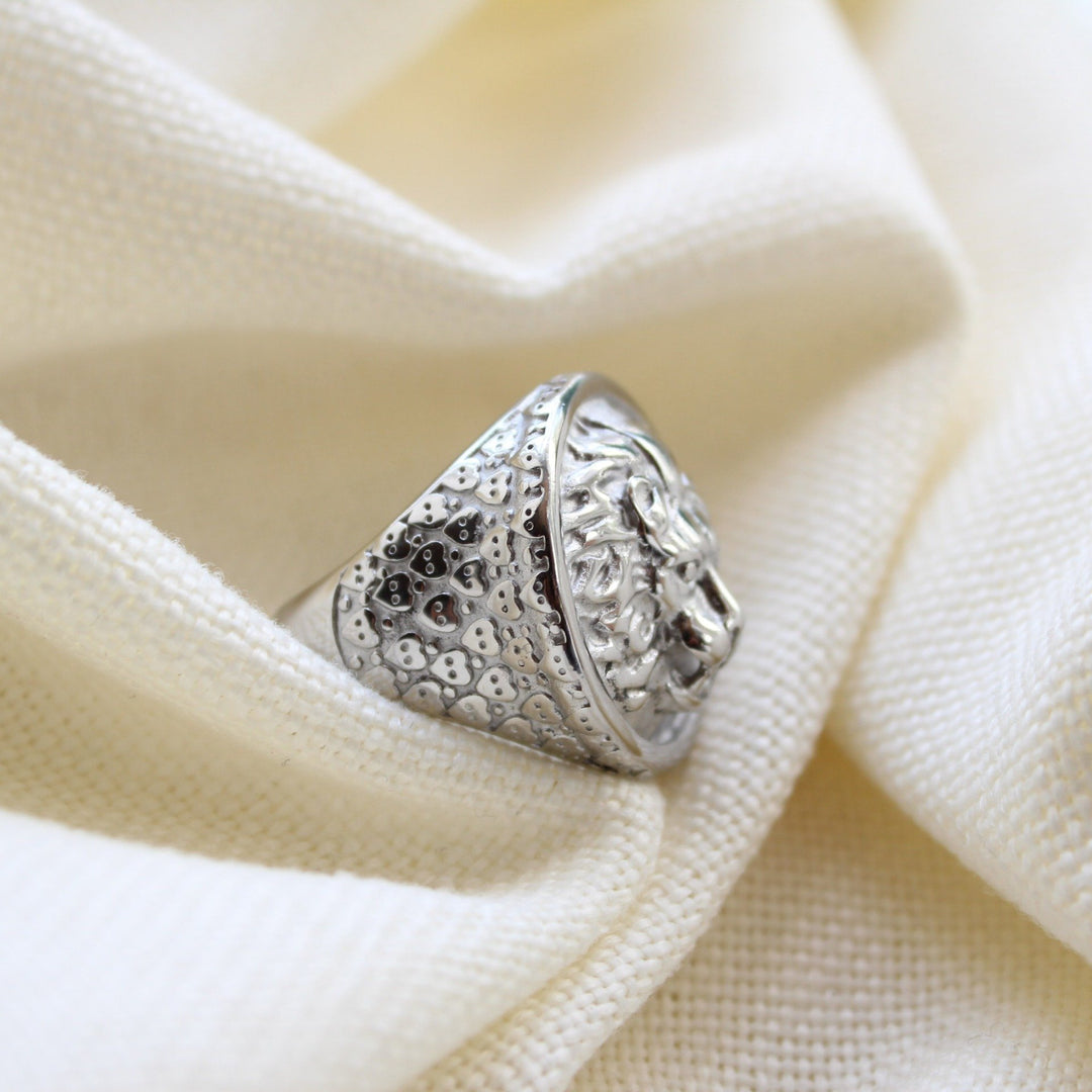 Large Lion Head Steel Ring - Maral Kunst Jewelry