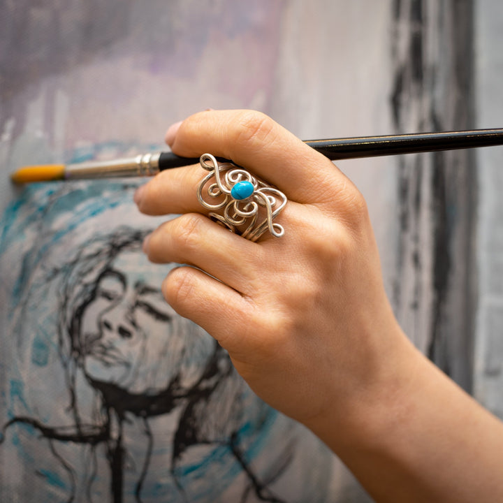 Light Blue Turquoise Silver POP Ring - Maral Kunst Jewelry