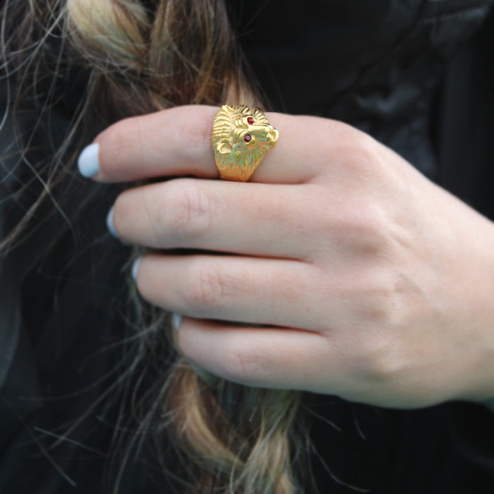 Vintage Gold Lion Head Ring - Maral Kunst Jewelry