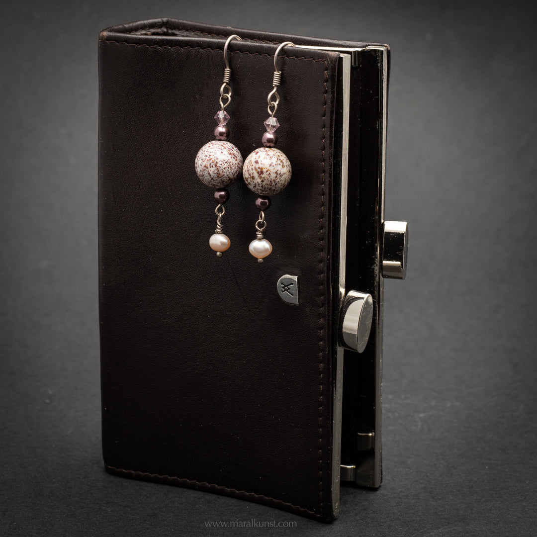 Maral design handcrafted gemstone dangling unique Jasper & pearl earrings