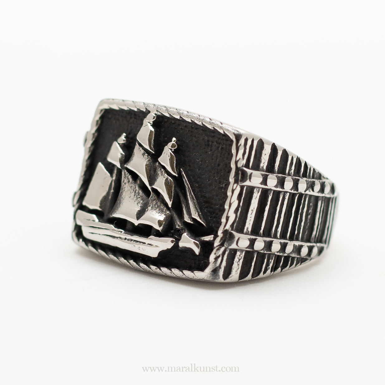 Viking ship stainless steel ring