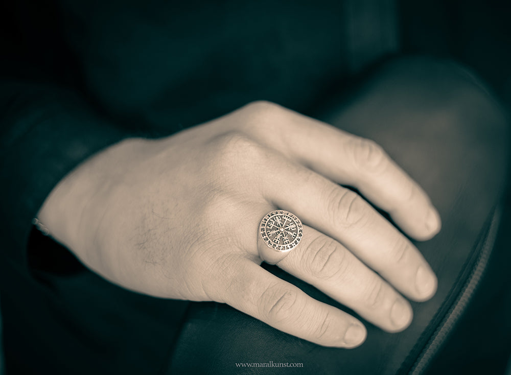 Maral special handmade Norwegian Viking symbols Compass 925 Silver Ring