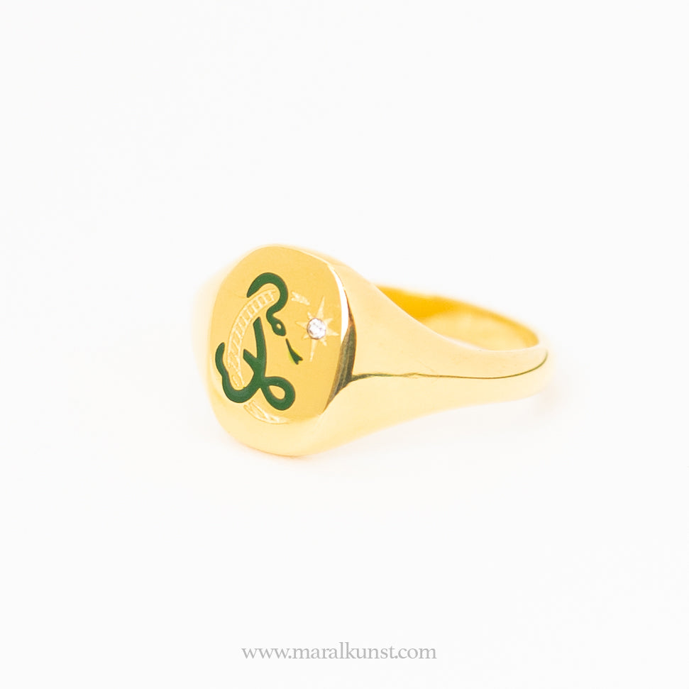 Maral Snake painted signet PVD stainlessteel ring