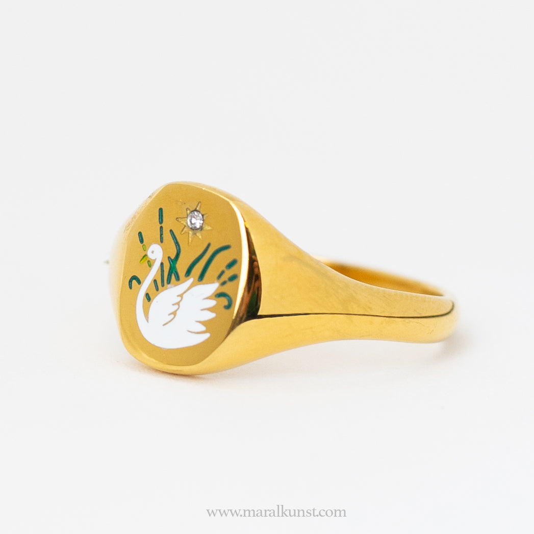 Maral Swan painted signet ring