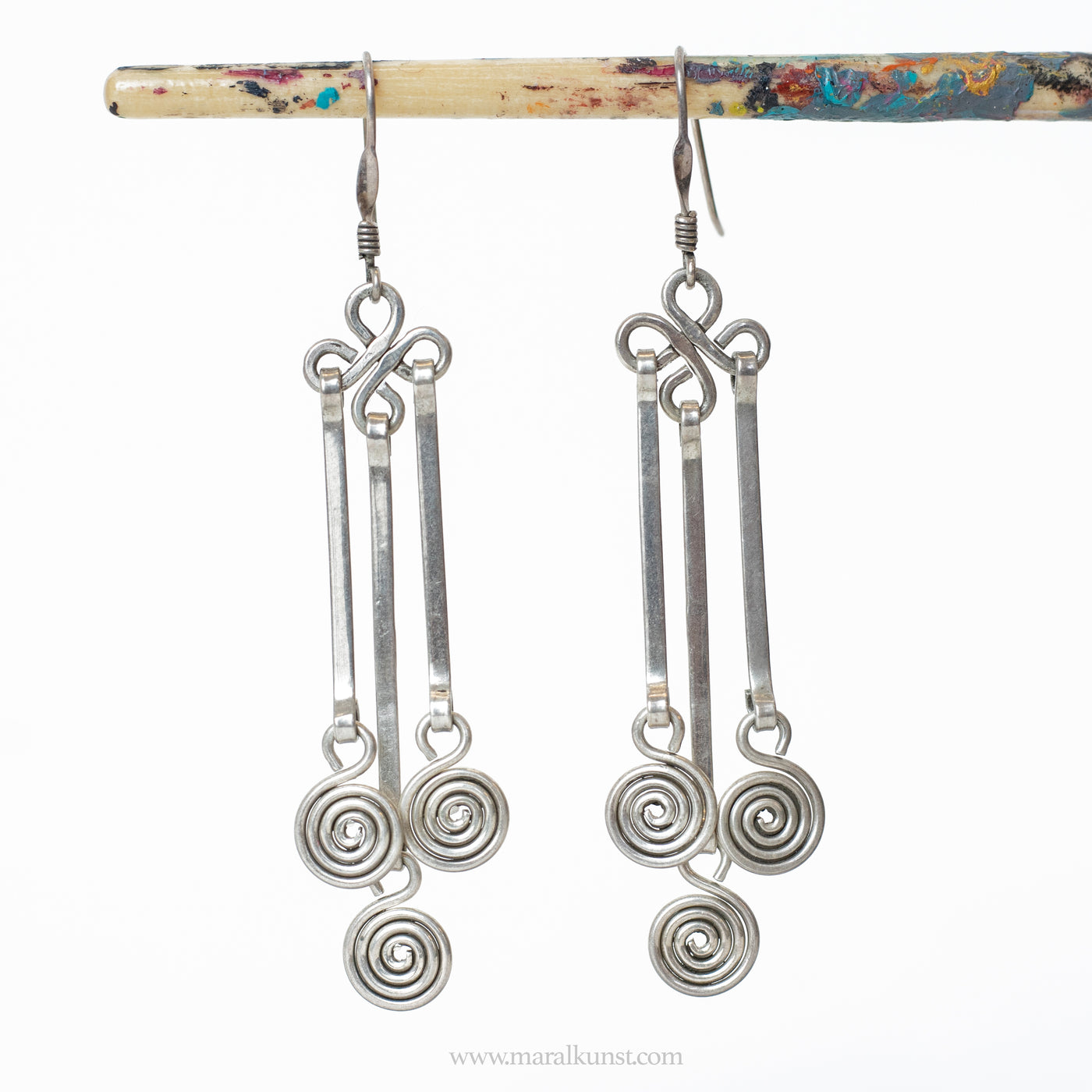 Spiral long handmade 925 Mexican silver earrings