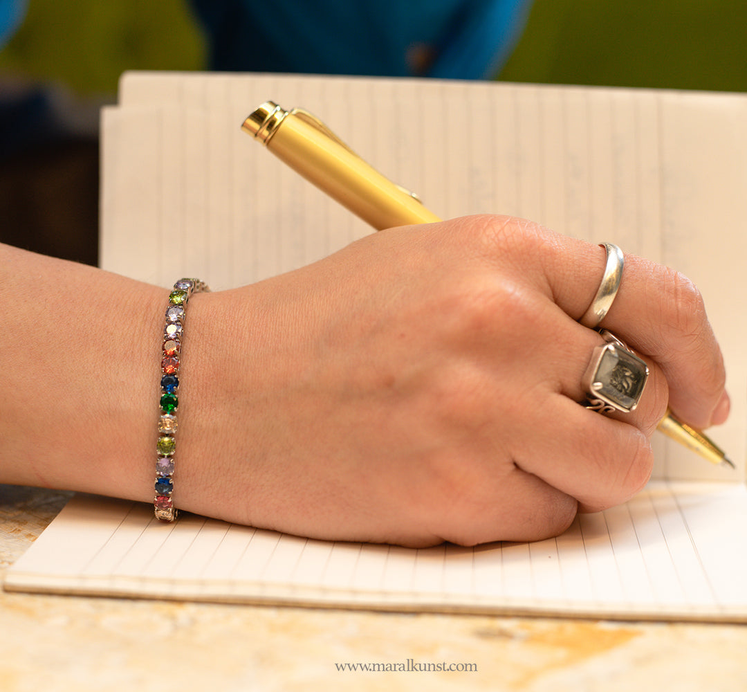 Italian rainbow tennis crystals bracelet stainlessteel