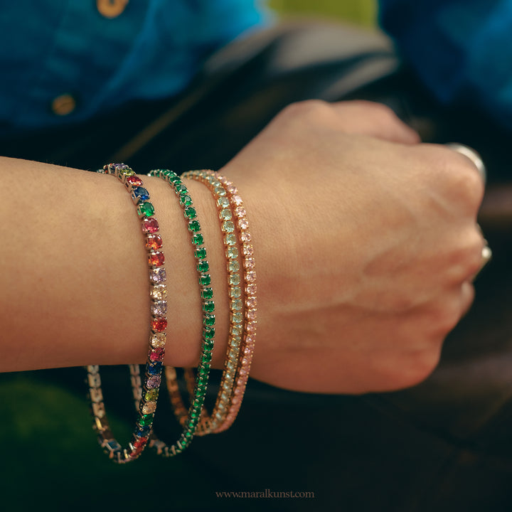 Italian rainbow tennis crystals bracelet stainlessteel