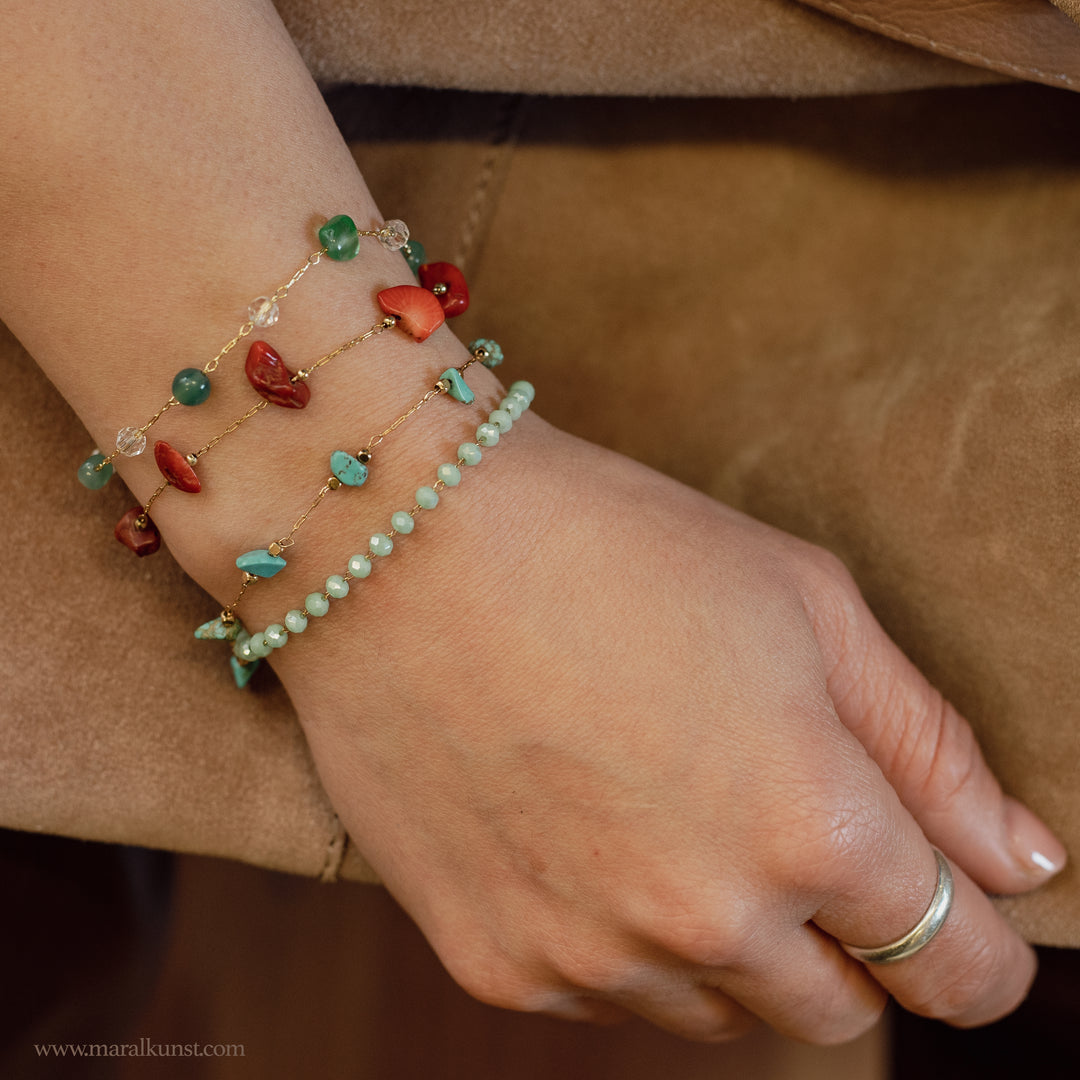 Maral special  red Coral handmade goldfilled stainless steel bracelet