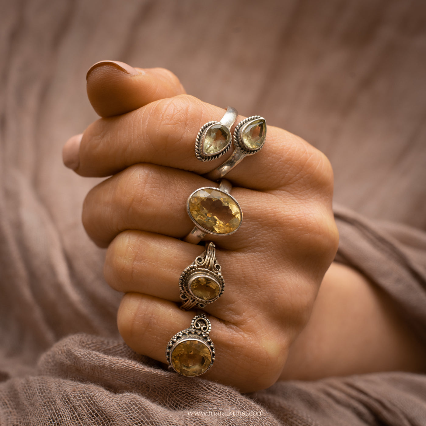 Tibetan Oval Citron stone silver ring