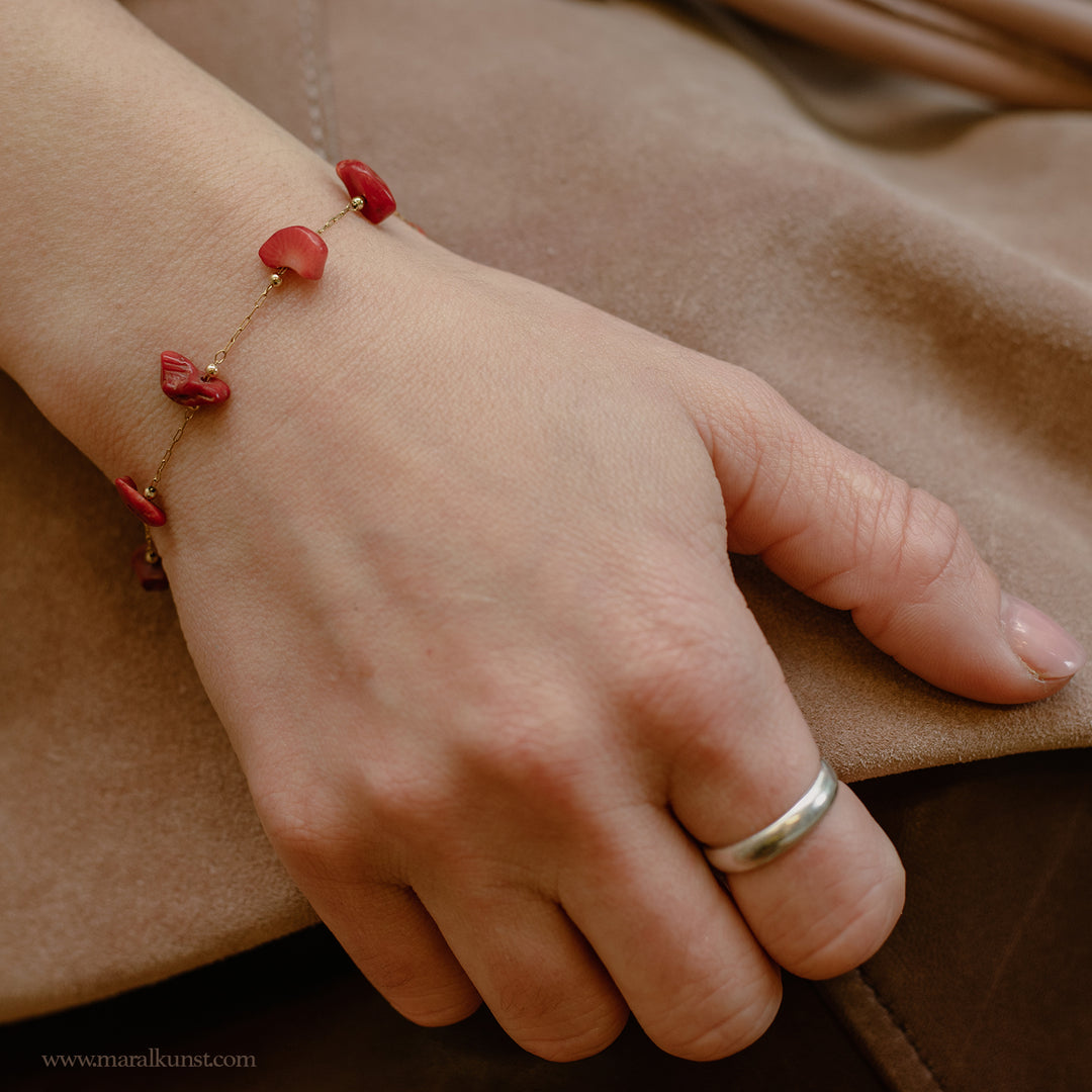 Maral special  red Coral handmade goldfilled stainless steel bracelet