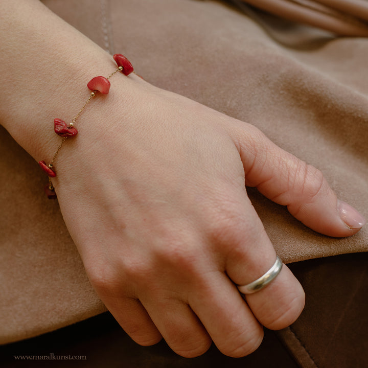 Maral special  red Coral handmade goldfilled stainless steel bracelet